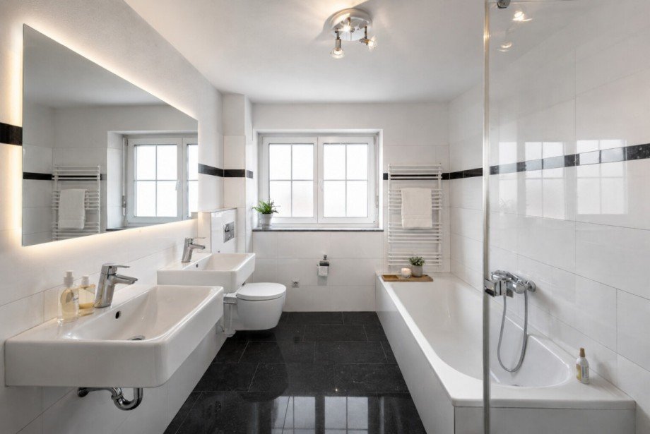 Badezimmer mit Badewanne und Dusche Maisonettewohnung Weil am Rhein / Haltingen