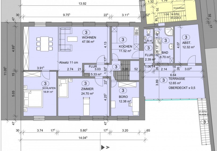 1. OG Grundriss - Etagenwohnung Weil am Rhein